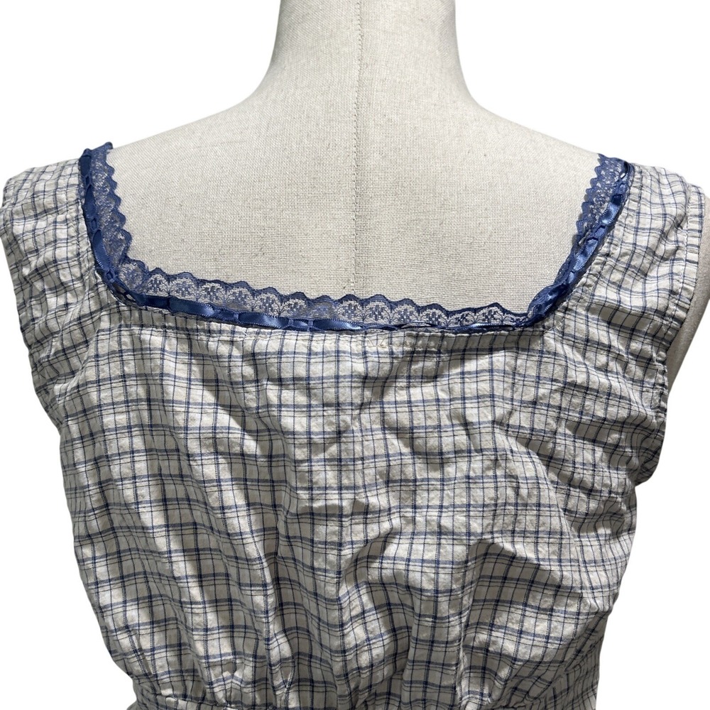 Pacsun Women's Top Medium Your Favorite Plaid Button Up Lace Trim Top Babydoll - Picture 9 of 12